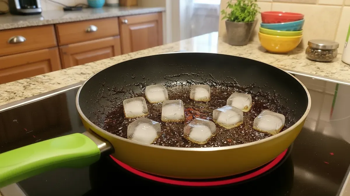 Eiswürfel — der natürliche Trick gegen angebrannte Pfannenrückstände
